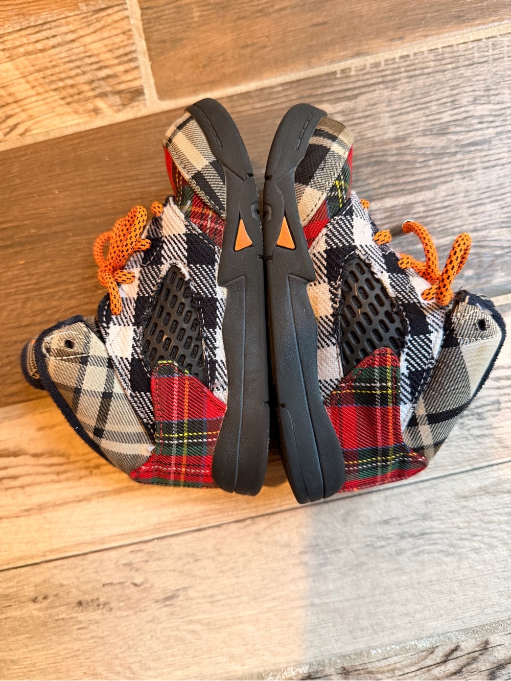 Rare Jordan Kids' Plaid High-Top Sneakers in Red, Navy & Orange - Picture 5 of 7